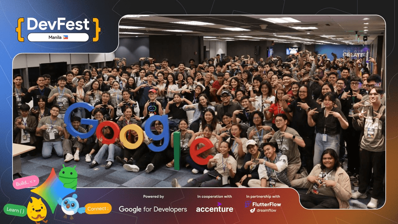 DevFest Manila community group photo with attendees and organizers